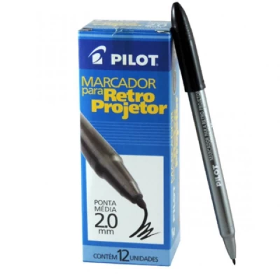 Caneta Retroprojetor 2.0mm Pilot Caixa C/12 Preta