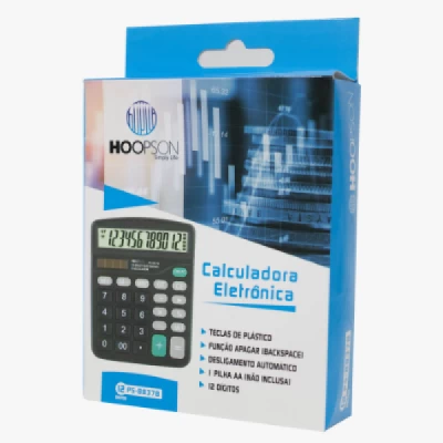 Calculadora 12 Dígitos Solar e Pilha AAA Números Grandes Função Raiz Quadrada PS-8837B - Hoopson