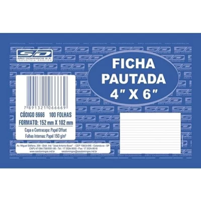 Ficha Pautada 4" X 6" Pacote C/100un São Domingos