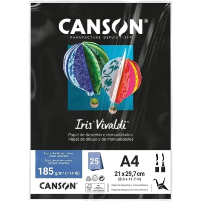 Papel de Desenho Iris Vivaldi - A4 185g C/25 Folhas Soltas, Cor Preto - Canson