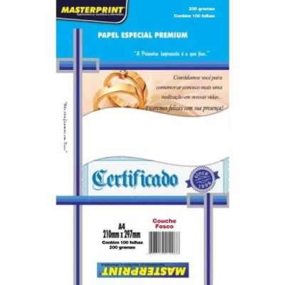 Papel Especial Premium Couche Fosco A4, Branco 200g - C/100 Folhas - Masterprint