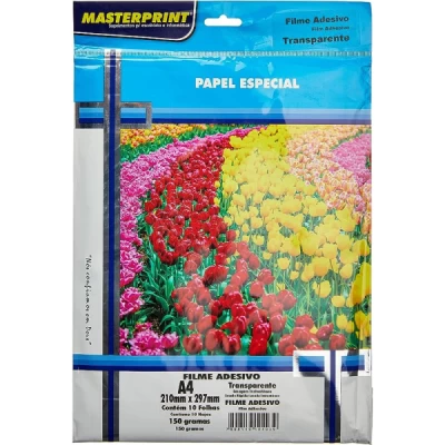 Papel Filme Adesivo, A4, 150 g Transparente, Pct C/10 Folhas - Masterprint