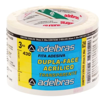 Fita Dupla Face Adesiva Branca 24mm x 30m - Adelbras