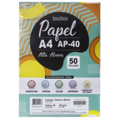 Papel Sulfite A4  AP-40 Branco (Alta Alvura) 120g - C/50 Folhas - Pauta Branca