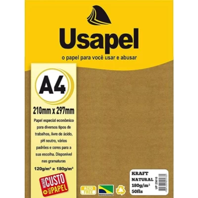 Papel Kraft Natural A4 180g C/50 Folhas - Usapel