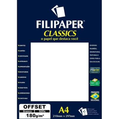 Papel Couche A4, Branco 180g - C/50Un - Filipaper