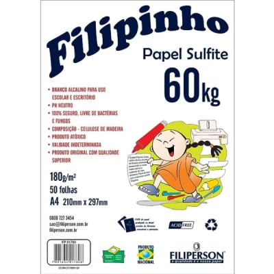 Papel Sulfite A4 180g 60kg Branco C/50 Folhas - Filiperson