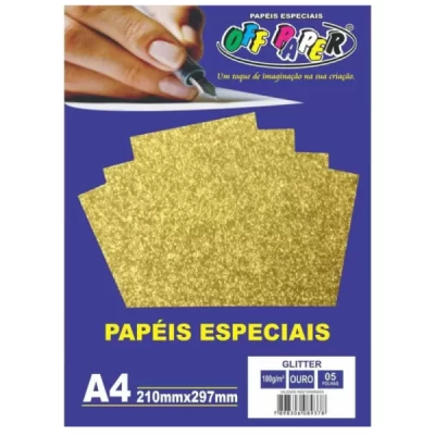 Papel Especial A4 180g - Ouro Pct C/05 Folhas - OFF Paper