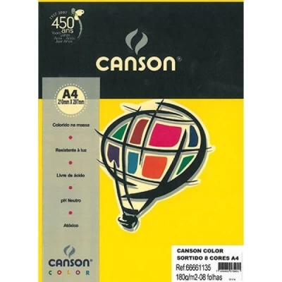 Papel Color A4 180g C/08 Folhas - Cores Variadas - Canson